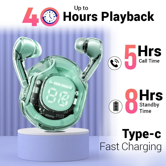 Ultrapods Pro True Wireless Earbuds with Display Transparent Design, Bluetooth 5.3 Auto Connection, Touch Control & Wireless charging Headset with Charging Case & Cab Long Life Battery in-Ear Bluetooth Headset  By Exotic. 