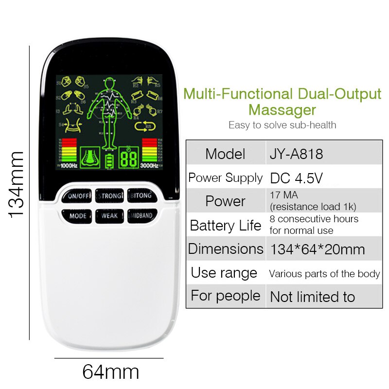 Multi-Functional Dual-Output Muscle Stimulator Tens Acupuncture Physiotherapy Massage Machine EMS/Abs Massager Health Fat Burner. 