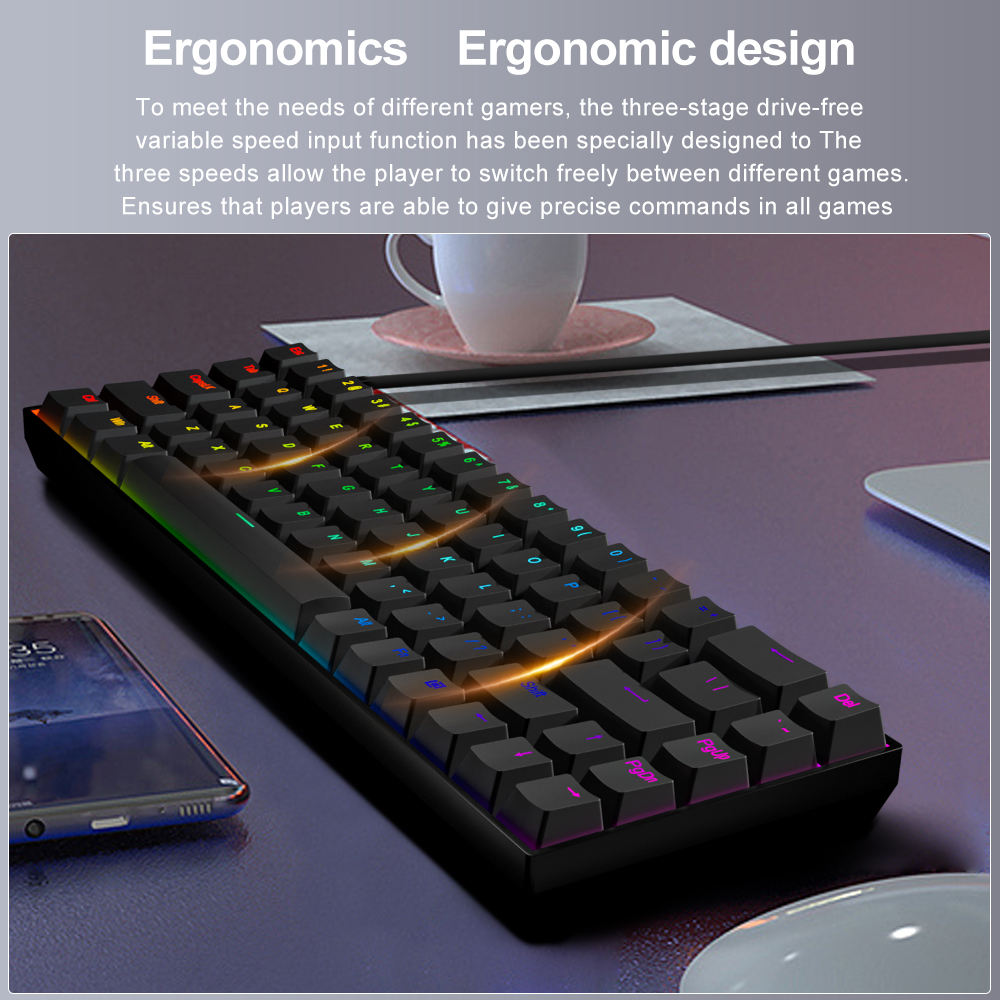 E-YOOSO Z686 RGB USB 60% Mini slim Mechanical Gaming Wired Keyboard Red Switch 68 Keys Gamer for Compute PC Laptop. 