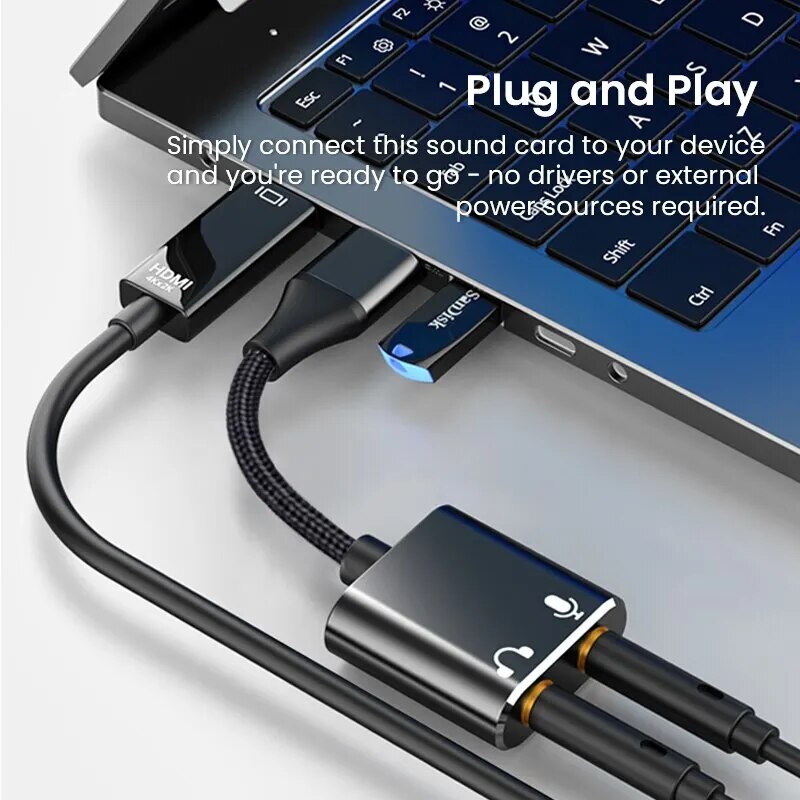 USB Sound Card Adapter with 3.5mm Headphone and Microphone Jack Braided Cable External USB Audio Adapter for Windows Mac Laptop. 