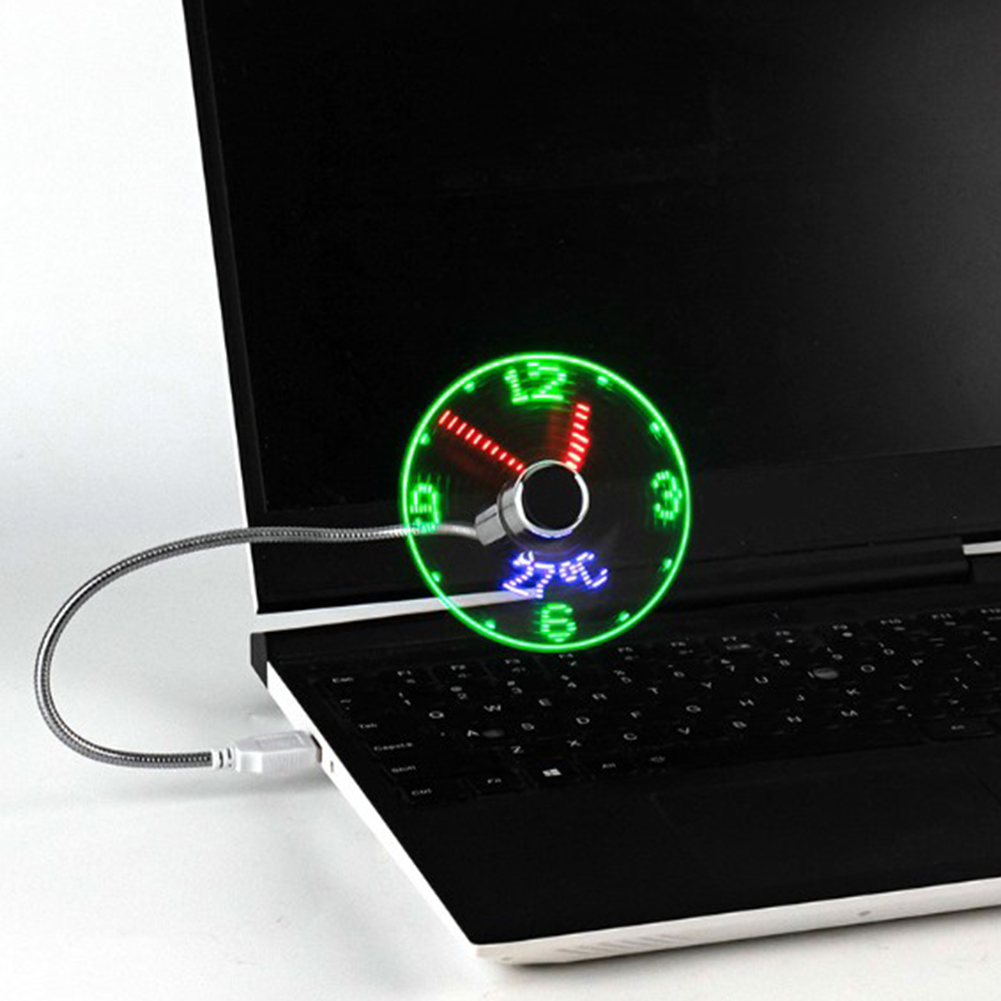 Clock Fans Time Temperature Display Small Night Light USB Powered LED Clock Fan Mini Cooling Flashing Fan for Laptop PC Notebook. 