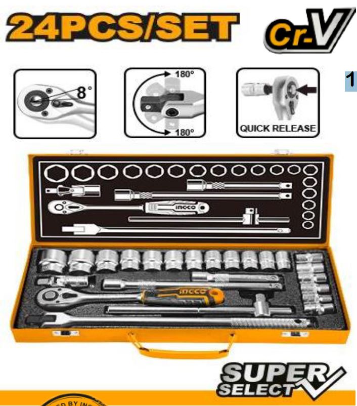 24 Pcs 1/2" SOCKET SET INGCO-HKTS12242. 