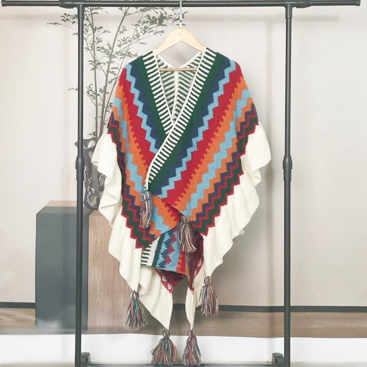 New cardigan, mohair, tassel scarf, autumn winter coat, women's long shawl, ethnic style woolen knitted cape