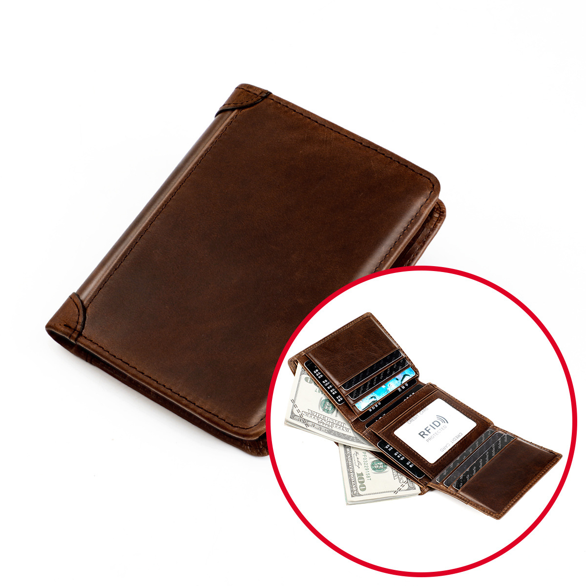 arket bragging leather factory direct sales FI top layer coide men's wallet anti-theft brush wallet. 
