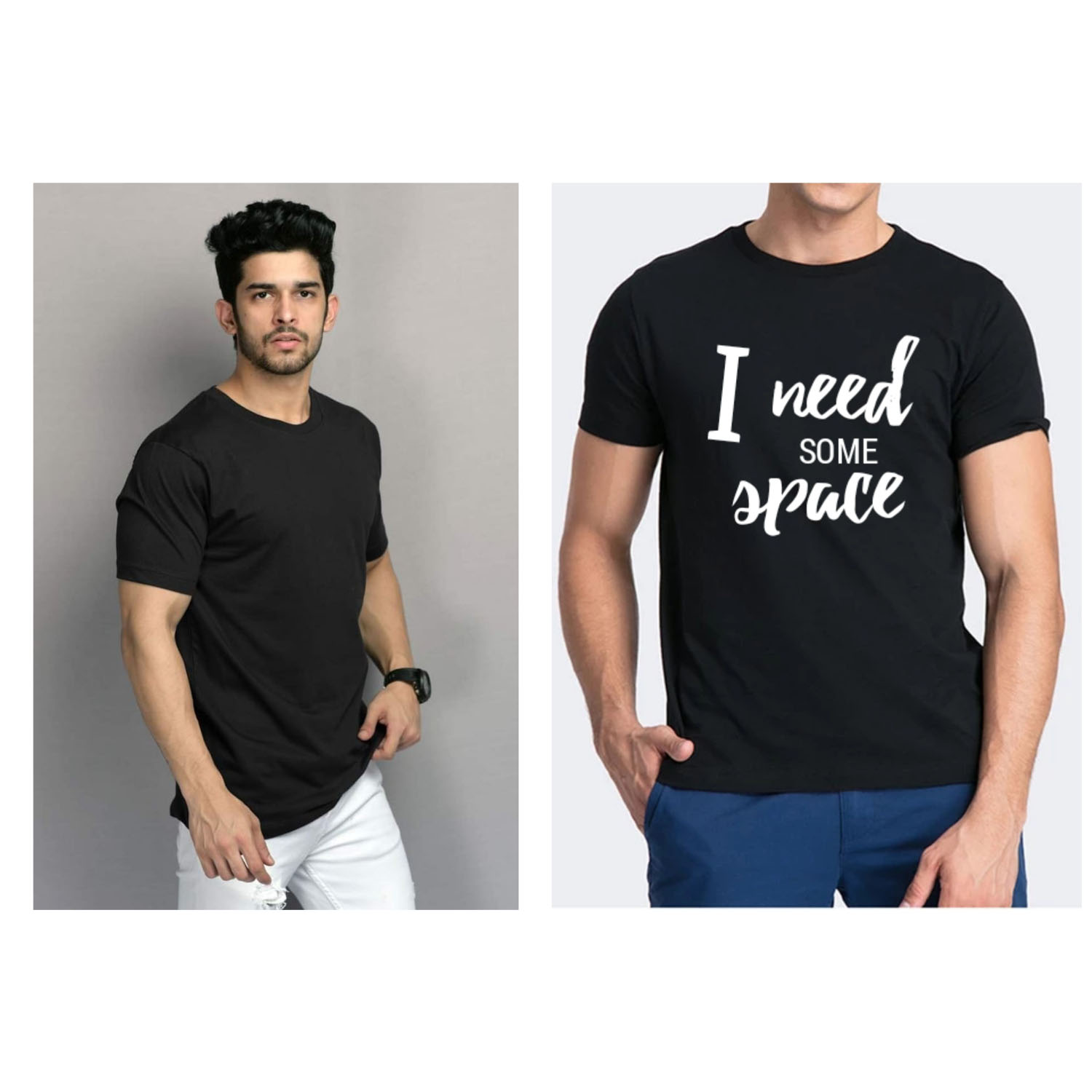 Black Solid \u0026 Print T-Shirt / Combo 