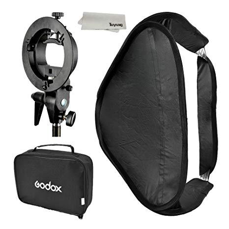 Godox Portable Softbox 60x60 cm Kit + S-type Bracket Bowens Mount Holder for DSLR Camera Photography Studio Flash soft box. 
