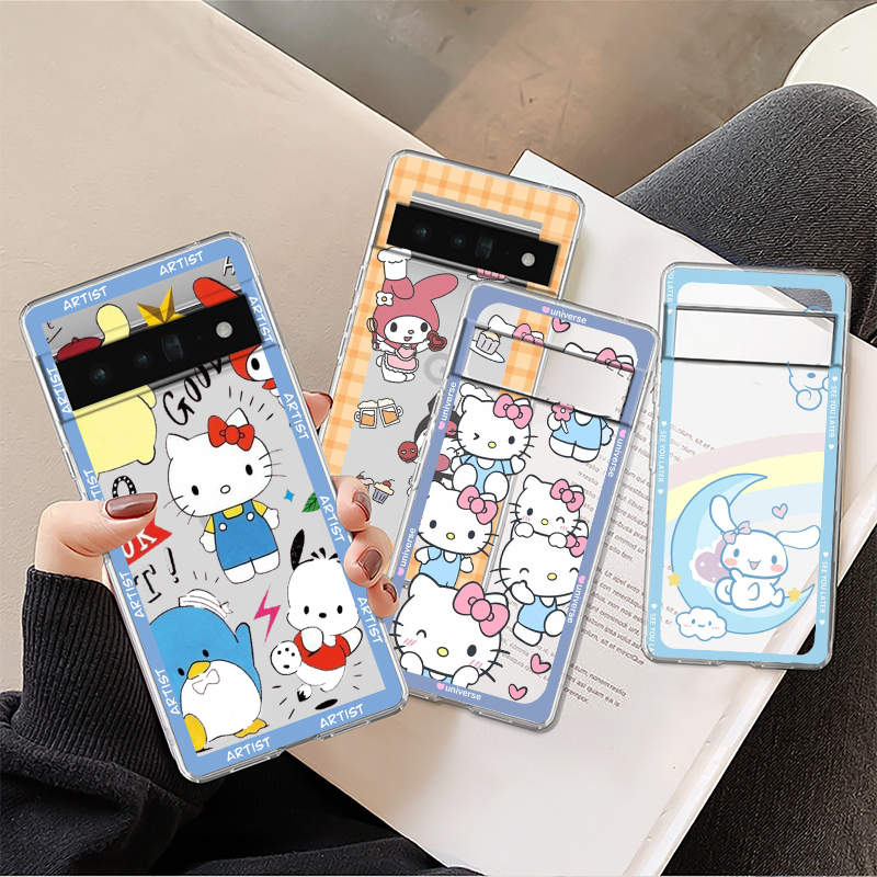 Anime Hello Kitty Kuromi For Google Pixel 8 7 6 Pro 6a 5 5a 4 4a XL 5G Transparent Soft Phone Case Shockproof Cover