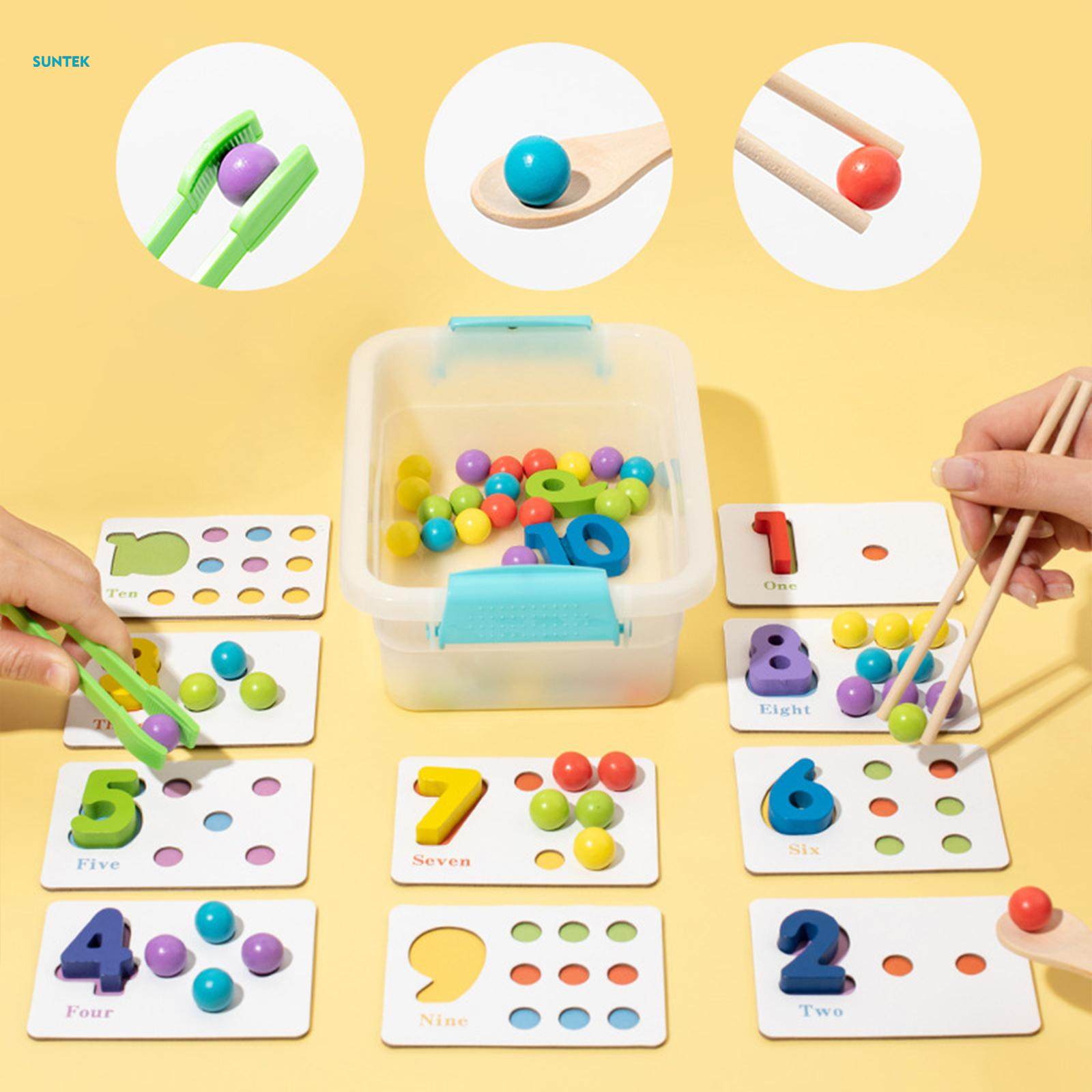 Color Sorting Toys Montessori Toy with Rainbow Beads Clip Beads Matching Game