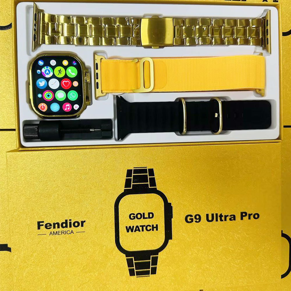 G9 Ultra Pro Gold Smart Watch with 3 Straps Men Ultra Series 9 NFC Bluetooth Call Watch for IOS&Android Phone.. 