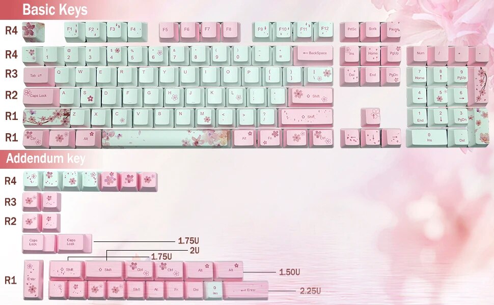 SAKURA 60% 100% Mechanical Keyboard Double-shot PBT Keycaps OEM Profile For Cherry MX Switches and DIY Gaming Bluetooth Keyboard. 