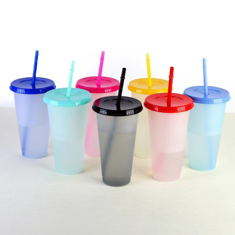 Reusable Plastic Cups With Lids And Straws 710Ml Color Changing Cups Home Kitchen Picnic Portable Party Cups. 