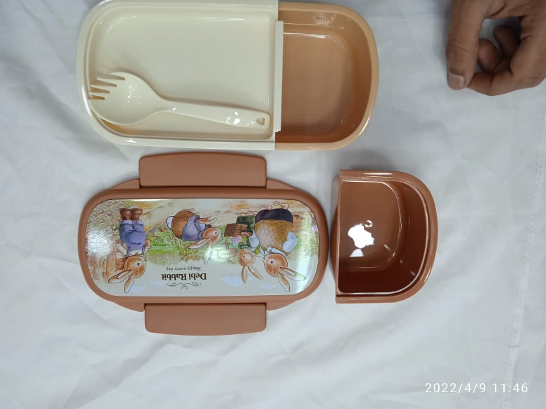 Debi Rabbit Happy Every Day Double Layer Tiffin Lunch Box: Make Lunchtime Fun For Your Kids With This Adorable Double-Layer Tiffin Lunch Box. 