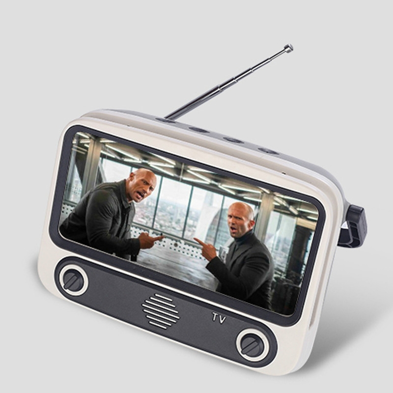 TV300 5W Retro TV Model Wireless Bluetooth Speaker with Holder, Support TF/USB/AUX/FM. 