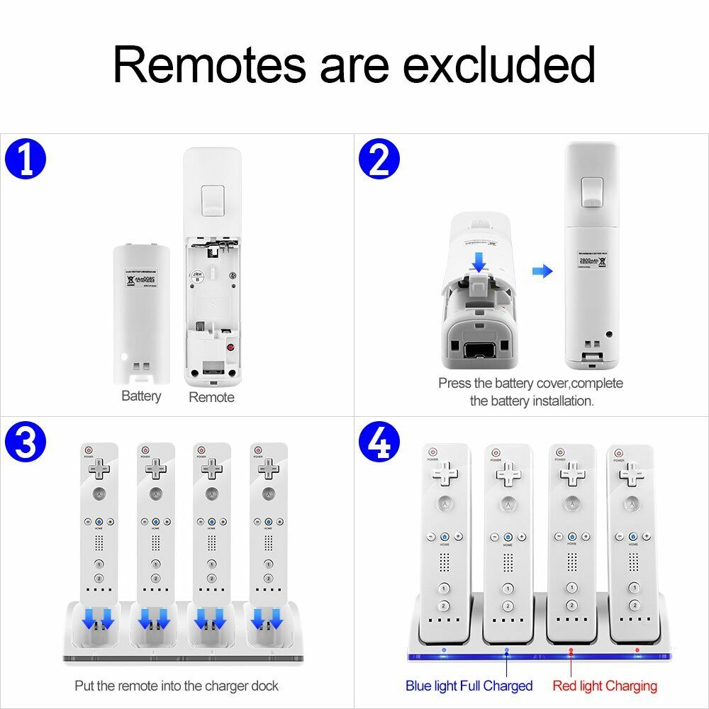 2pcs/4pcs Rechargeable Batteries For Nintendo Wii Gamepad Battery Charger for Wii Remote Controller Charging Dock Station. 