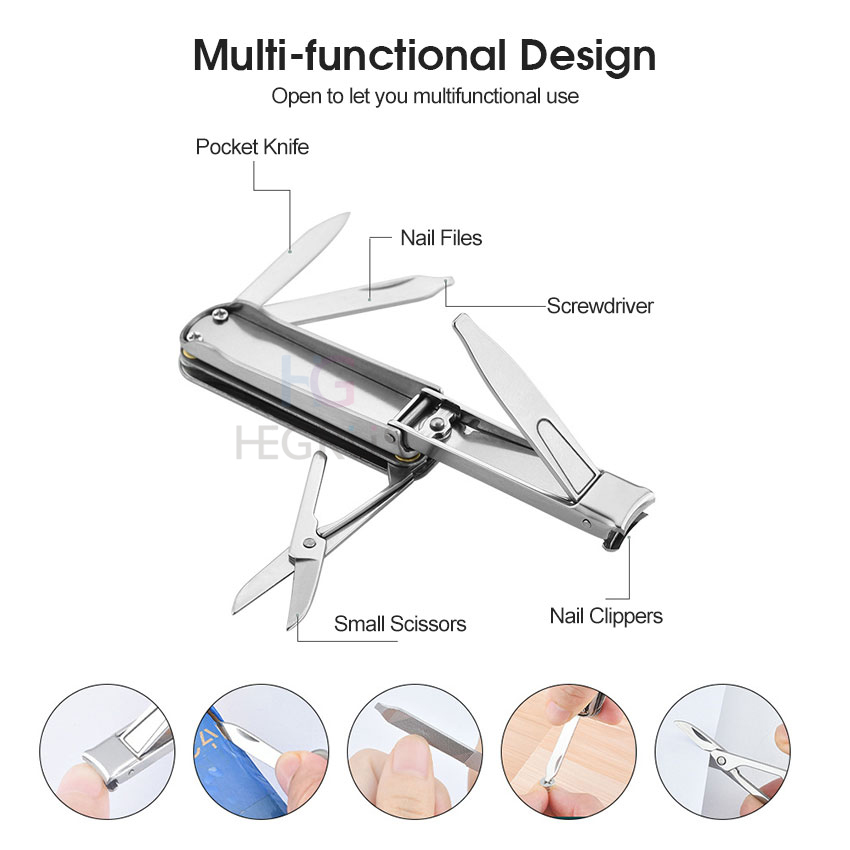 Nail Clippers Keychain Nail Clipper Stainless Steel Nail Clipper Foldable Nail Cu-tter 4 In 1 Multifunctional Nail Care Tools EDC Utility Tool with Nail Clipper Pocket Kni-fe Scissors Tweezers. 