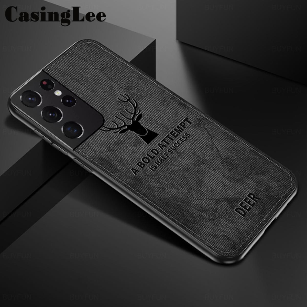 Casinglee for Samsung Galaxy S21 ultra thin case hybrid matte deer design fabric cover for Samsung S21 ultra case cover