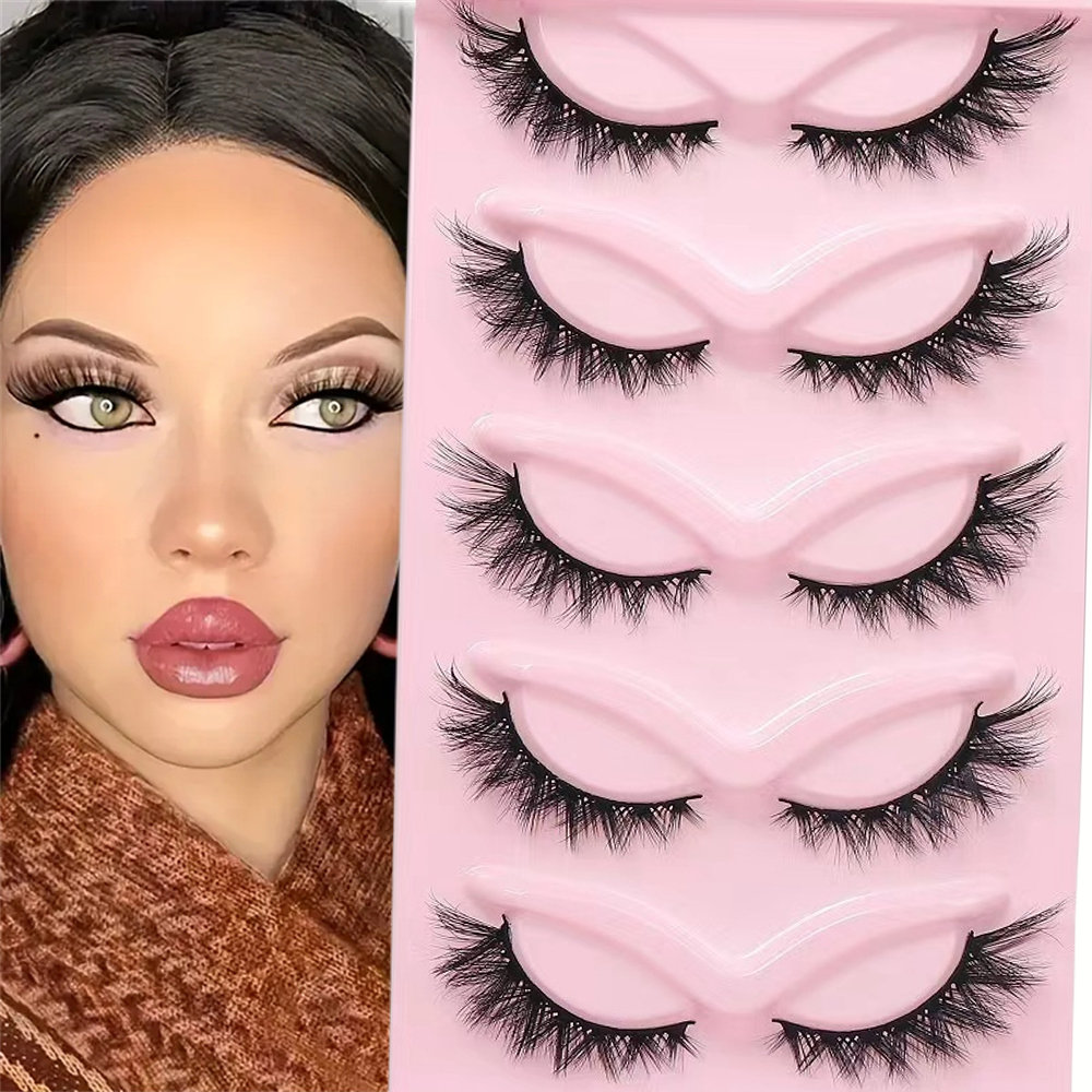 5 pairs of cartoon eyelashes, fox eye false eyelashes -3D slim artificial mink cat eye strip eyelashes, creating a natural cat e. 