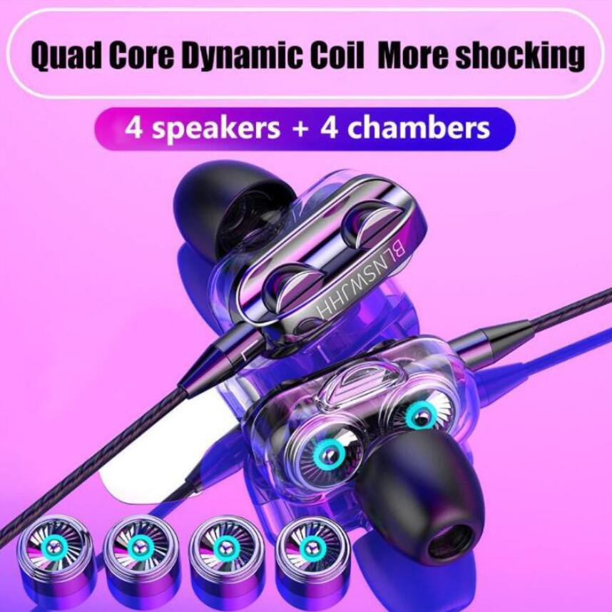 gilii 4D bass dual speaker HiFi stereo 3.5mm headset with microphone + wired headset