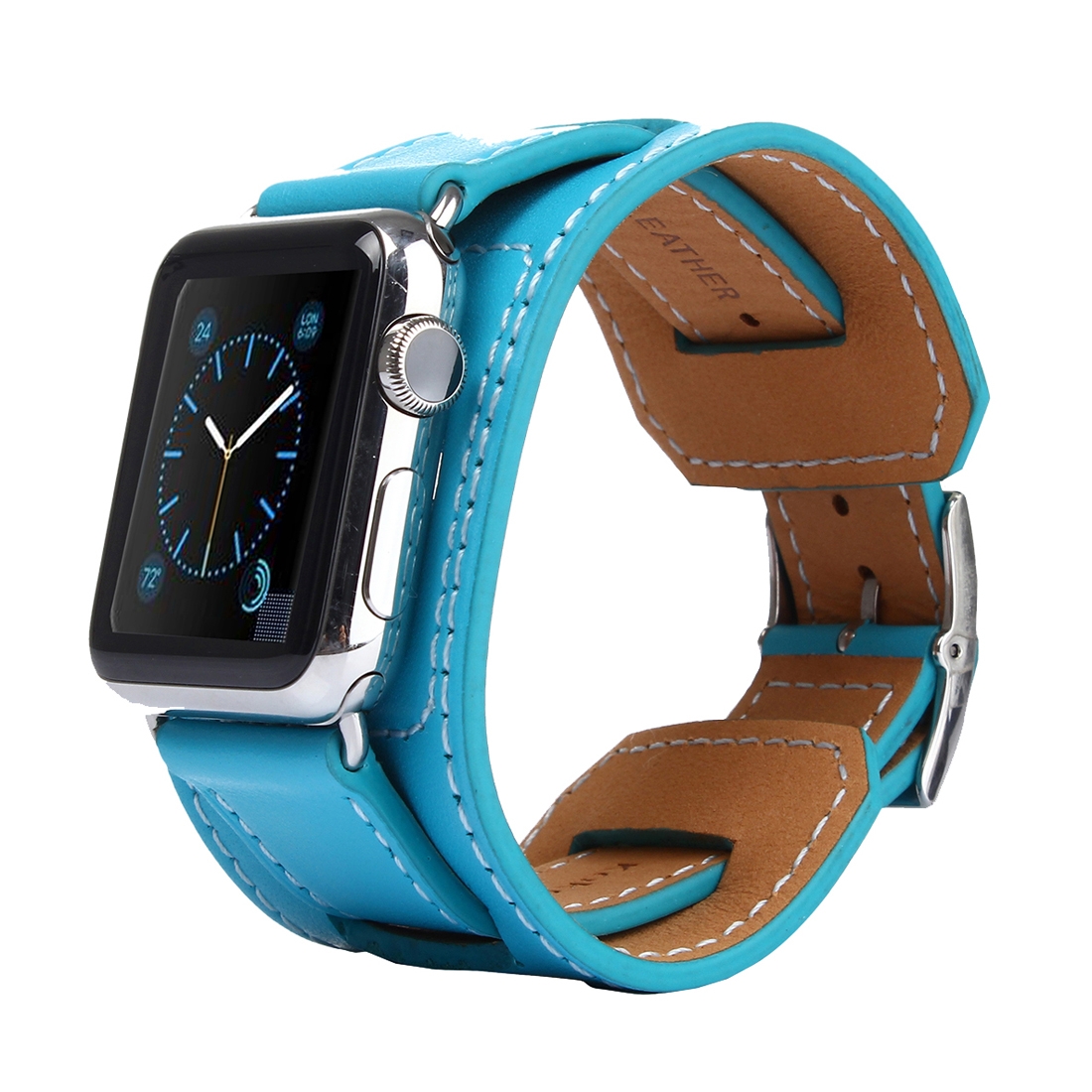 (COD)Kakapi for Apple Watch 42mm Bracelet Style Metal Buckle Cowhide Leather Watch Band with Connector