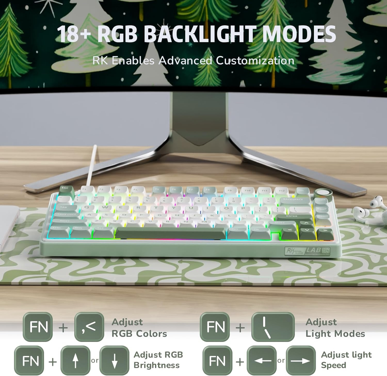 ROYAL KLUDGE RK R75 Hotswappble Mechanical Keyboard Wired with Volumn Knob II plug and play with computer or xbox or console. 