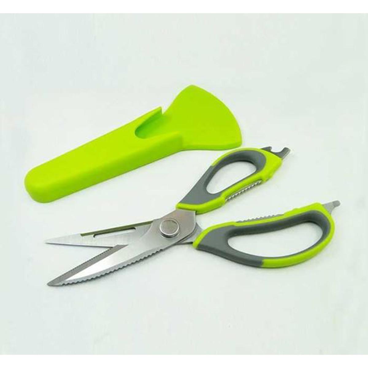 Multi-functional Kitchen Scissors 7 in 1 Stainless Steel Shears with Magnetic Holder and Built-in Can Opener/Nut Cracker/Vegetable Peeler/Meat Cutter