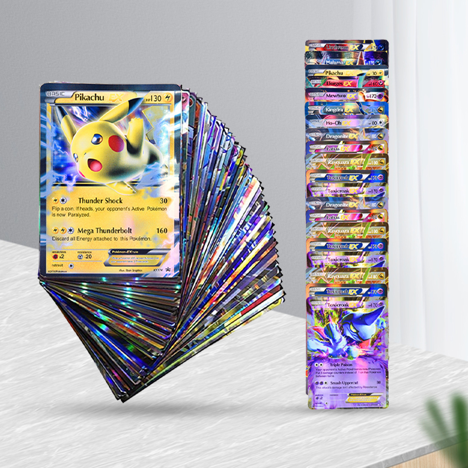 100Pcs/Set Pokemon Cards Shiny Vibrant Figure Eye-catching Mega Version Collection Animation Card for Collector. 