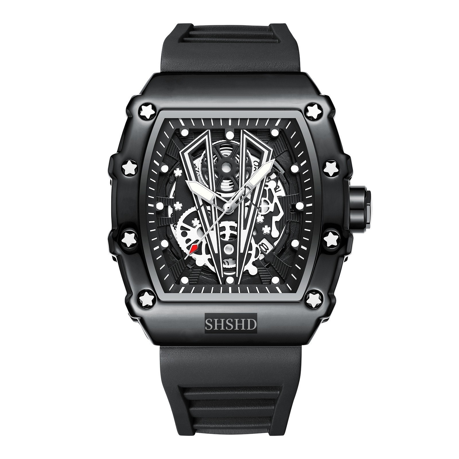 Richard's new net red tonneau-shaped men's watch sports non-mechanical with calendar silicone band watch. 