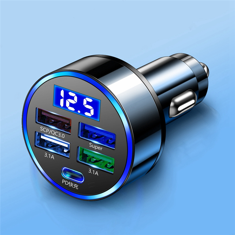 5 in 1 Car Auto Charging Plug Adapter LED Digital Display 15W Car Charger Adapter Fast Charging Easy to Use. 