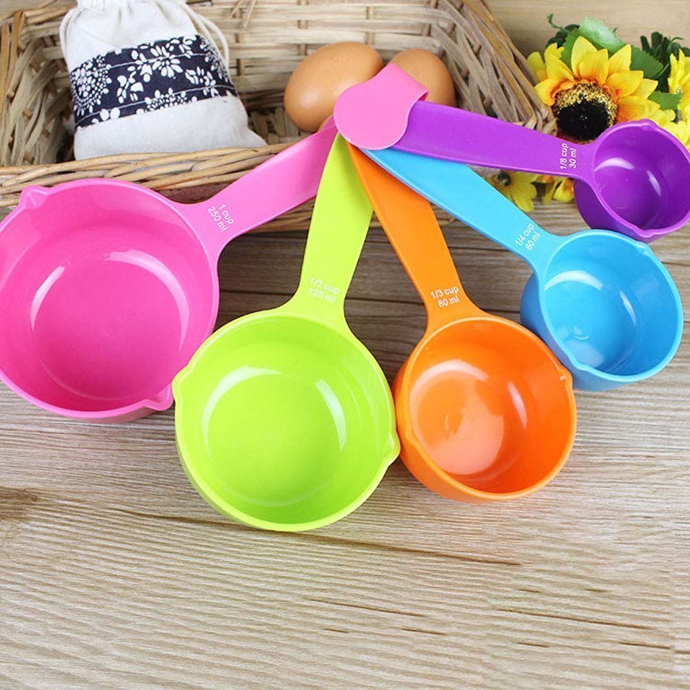 Plastic Measuring Cup And Spoon Set Of 10-Piece (Colorful) - Weight Machine. 