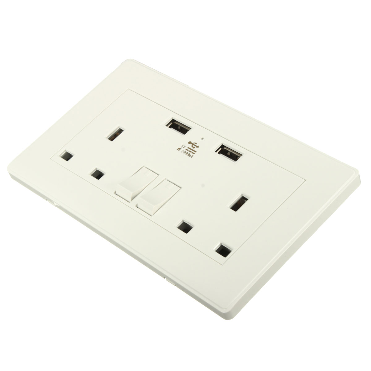 Universal Wall Socket USB Plug Double Power Outlet 16 Amp Charger 2-Gang Electric Port 5V 1A UK