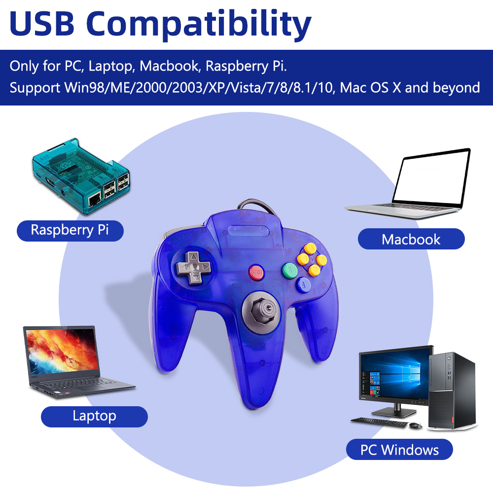 N64 Controller Classic USB Wired Remote Gamepad Gaming Joystick Accessories Classic 64 Console Retro Games For Mac Computer PC. 