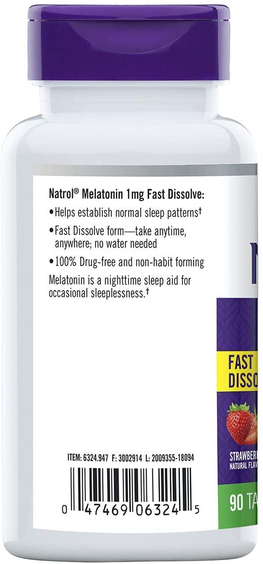 Natrol Melatonin Fast Dissolve Maximum Strength Strawberry Flavor 1mg-90 Count. 
