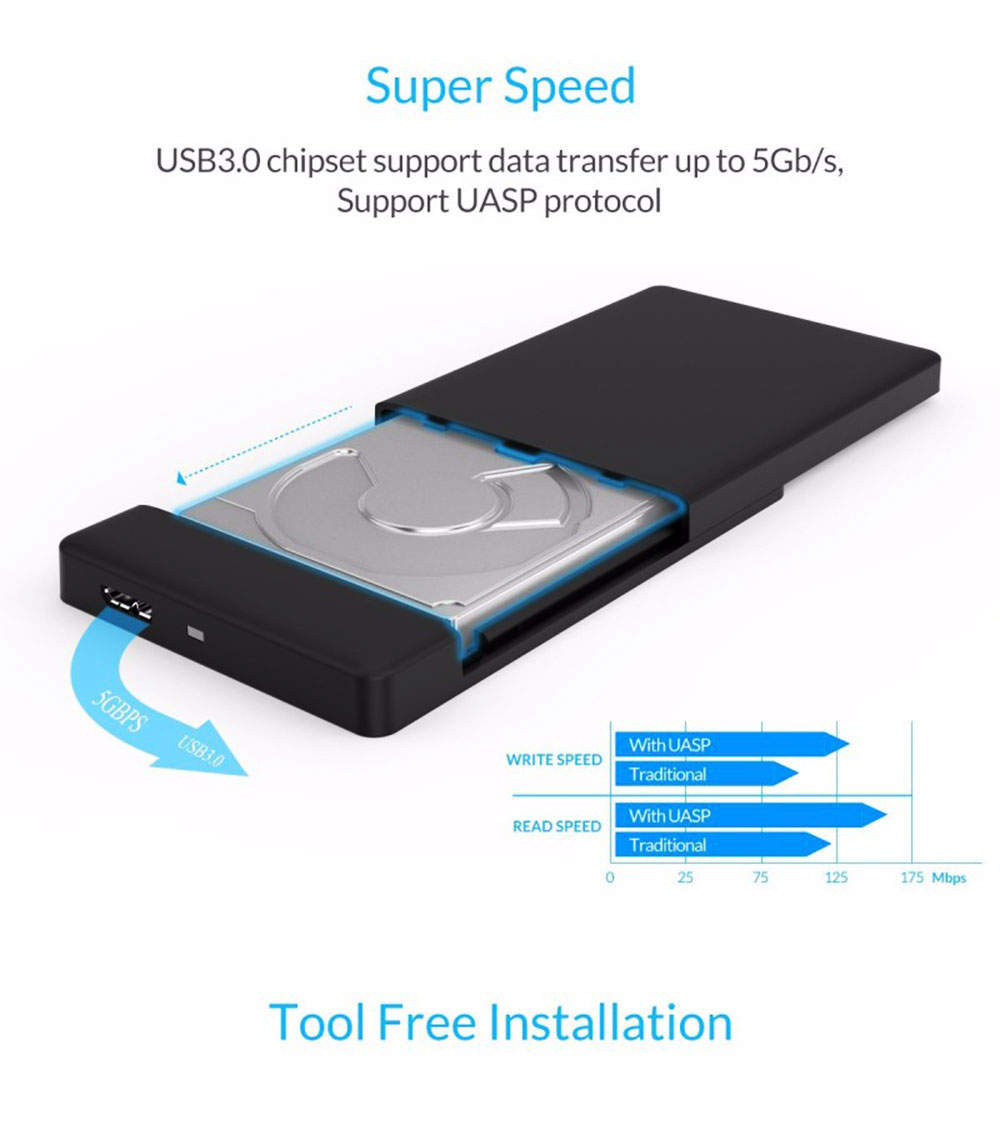 Orico 2588US3 External Hard Drive Enclosure USB 2.0 For 2.5" SATA HDD And SSD 1TB support. 