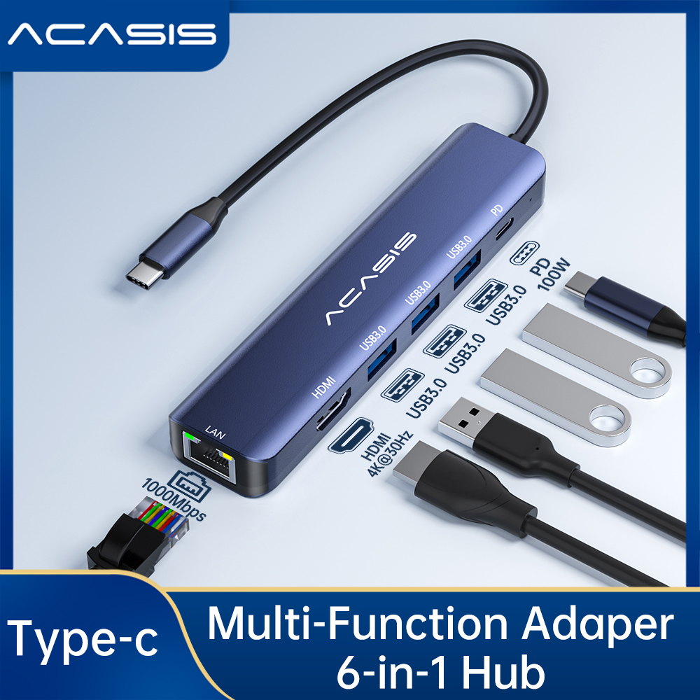 ACASIS USB C Docking Station, 6-in-1 Hub Dual Display Adapter with HDMI, 100W PD, 3*USB3.0, Ethernet Ports. .Wide Compatibility