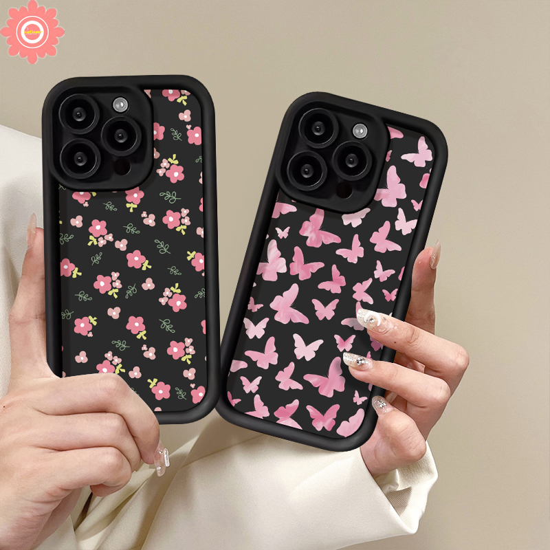 Dreamy Fresh Pink Floret Butterfly Soft Case For Realme 11 9i 8i 5i 6i 5s 7i C15 C25 C35 C53 C30 C51 C17 C21 C12 C11 C25Y C33 C20 C55 C31 C21Y C20A Narzo 50 N53 Vintage Flower Cover. 
