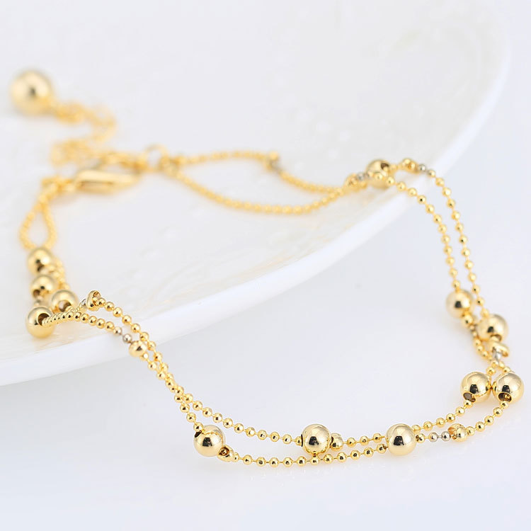AG237 factory source foreign trade European and American foot ornaments fashion lady gifts student anklets gold double layer small beads