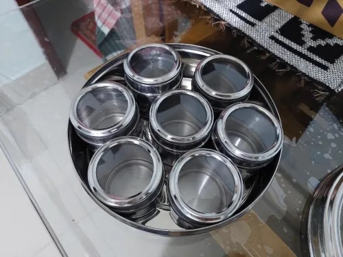 7 in 1 Stainless Steel Airtight Multi Masala Box/Organiser with See through Lid, 7 Containers with lid. 