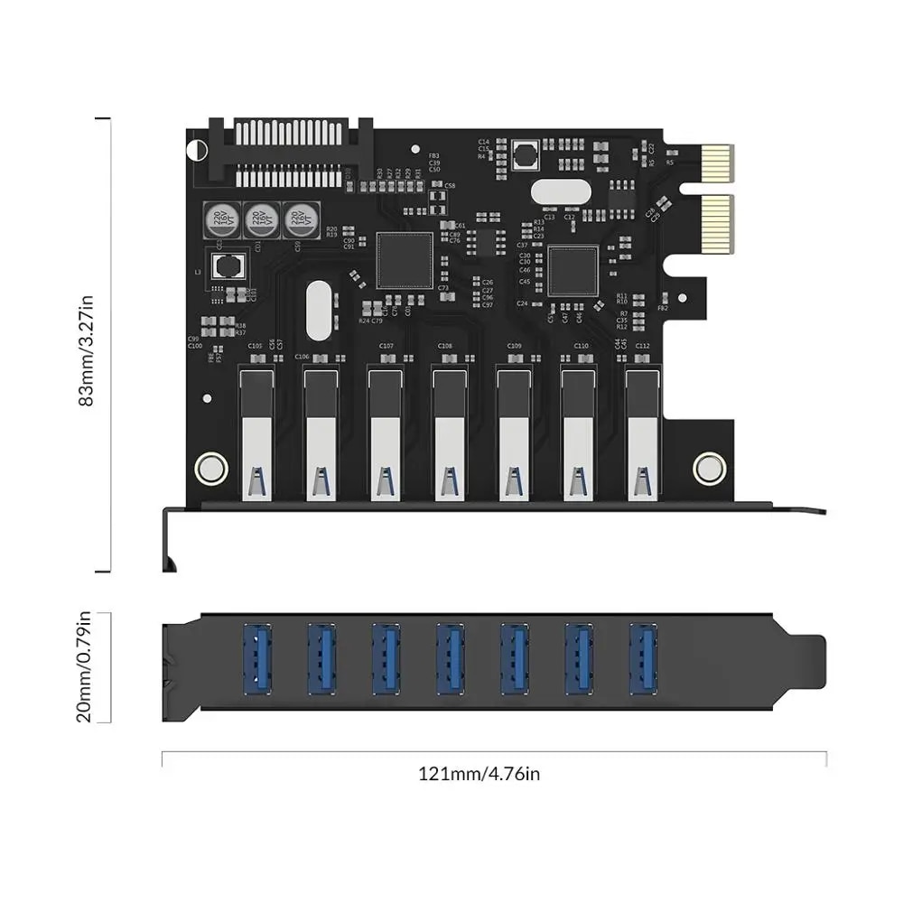 ORICO SuperSpeed 7 Port USB 3.0 PCI-E Express Card with a 15pin SATA Power Connector PCIE Adapt. 