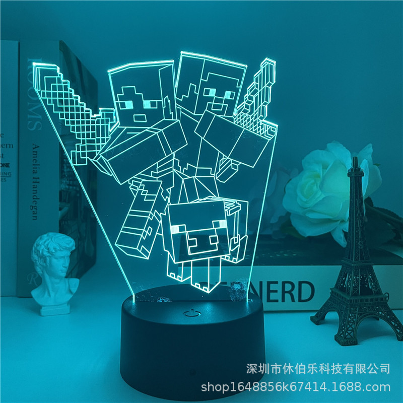 minecraft 3d night light creative game model usb colorful touch remote control bedroom led small table lamp gift. 