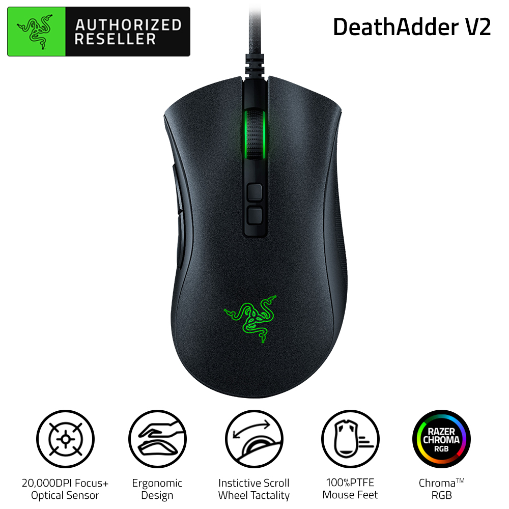 RAZER DeathAdder V2 Focus+ Optical Sensor Switch Wired Gaming Mouse with Best-In-Class Ergonomics With Speedflex Cable. 