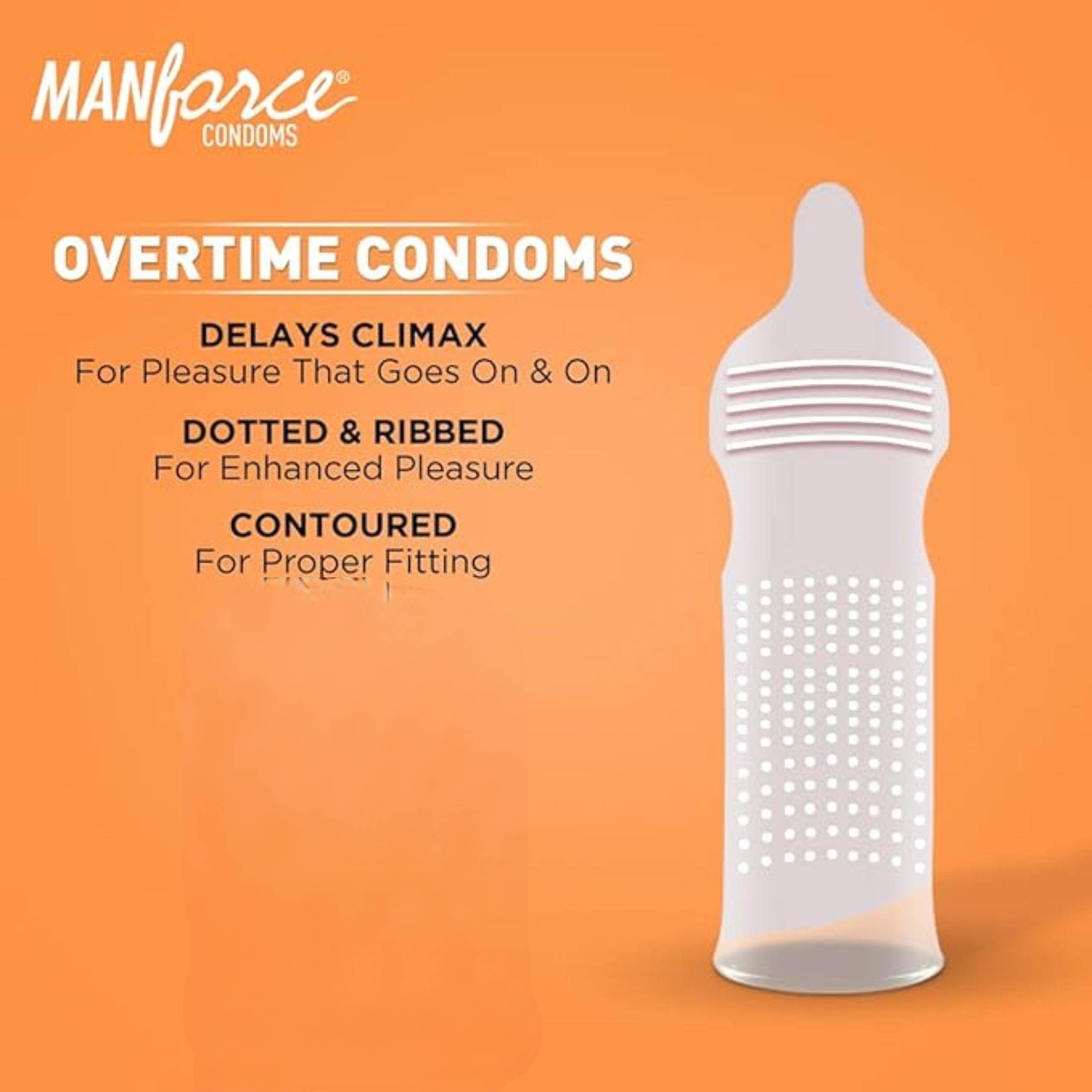 Manforce Condom Overtime Orange Flavoured Ribbed, Contour, Dotted Condom - 3 Pcs in 1 Pack. 