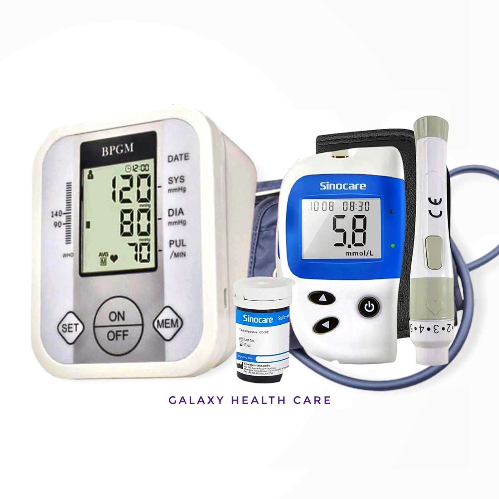 Fully Automatic Upper arm Digital Blood Pressure Monitor with Glucometer Machine with 10 Test Strips (Combo Pack)