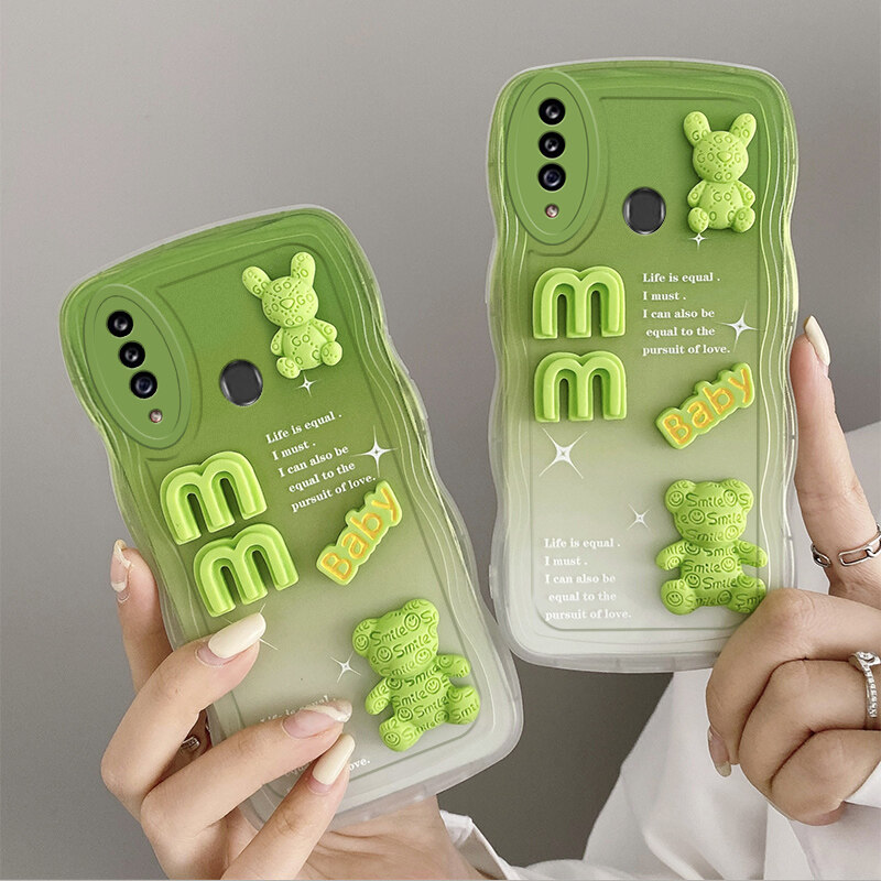 AnDyH Phone case For Samsung Galaxy A20S Case 3D Letters Bear Cute Cartoon Design Camera Protection Premium Gradient Soft Silicone Shockproof Casing Protective Back Cover Couple Cases. 