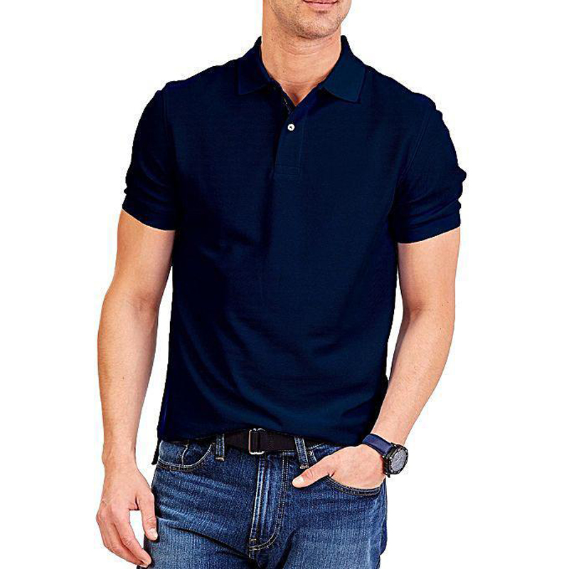 Navy Blue Cotton Casual Polo Shirt for Men