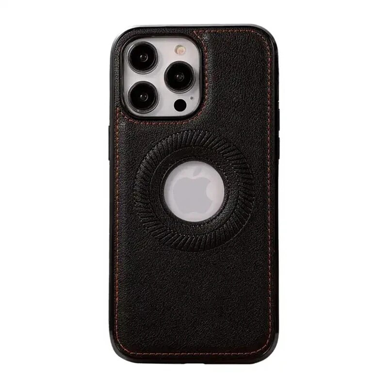 HODON Classics PU Leather Logo Hole MagSafe Phone Case for iPhone 15 14 13 12 Pro Max 15Plus 11 Pro Cases Wireless Charging Shockproof Cover