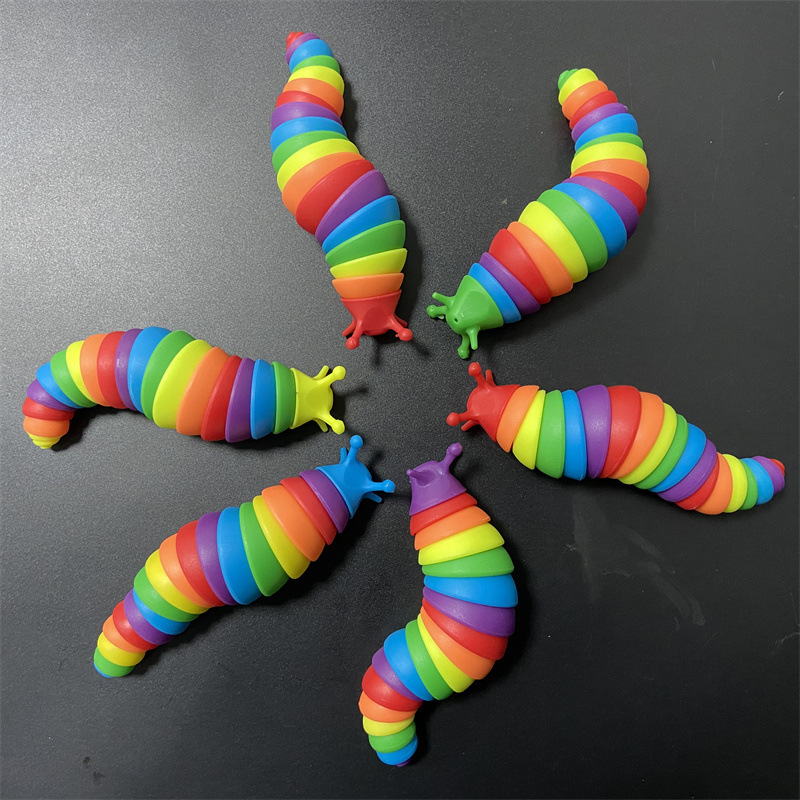 Colorful Slug Snail Toy Articulated Flexible 3D Slug Fidget Toy All Ages Relief Anti-Anxiety Sensory Toys for Children. 