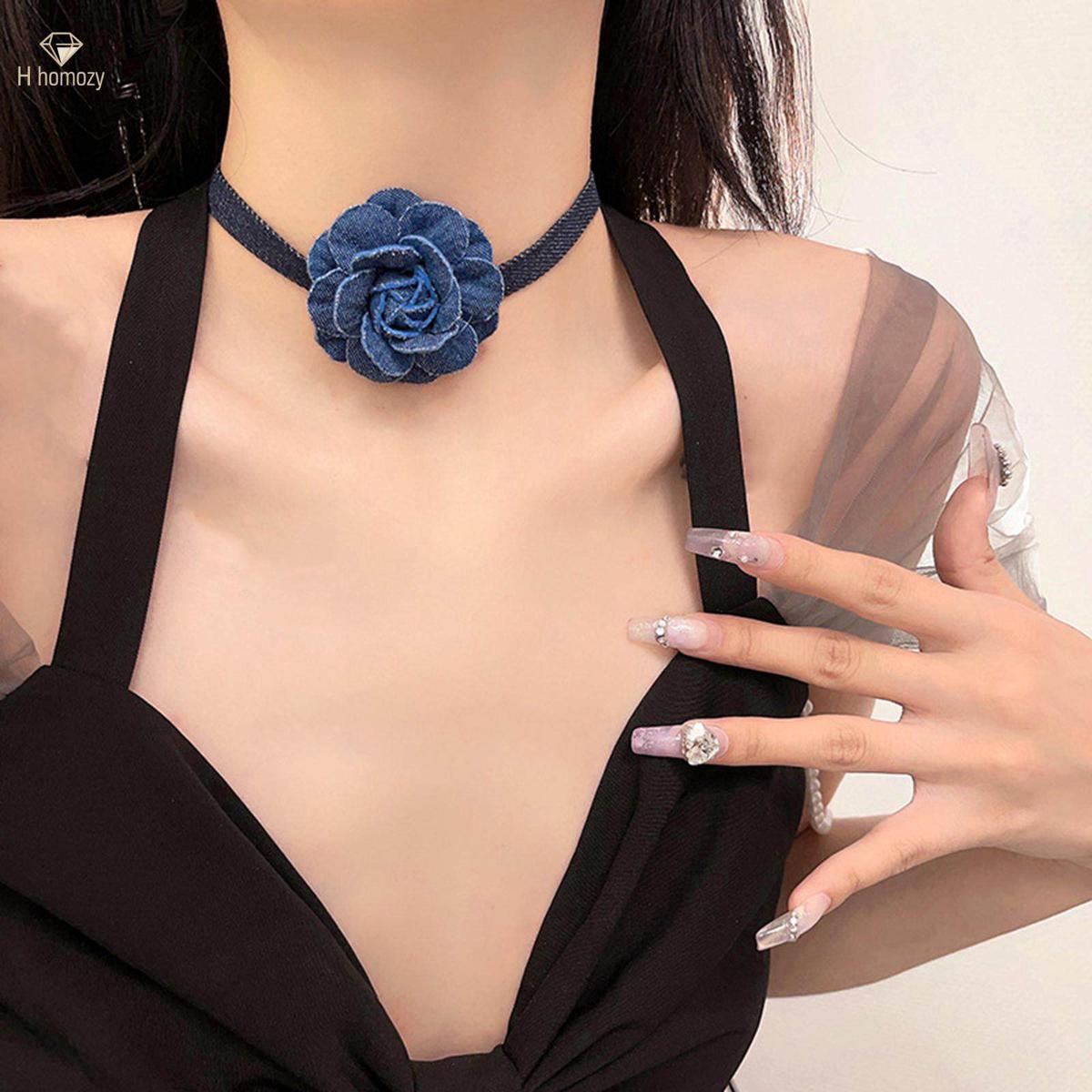 Blue Flower Collar Choker Necklace for Photography Props Wedding Anniversary
