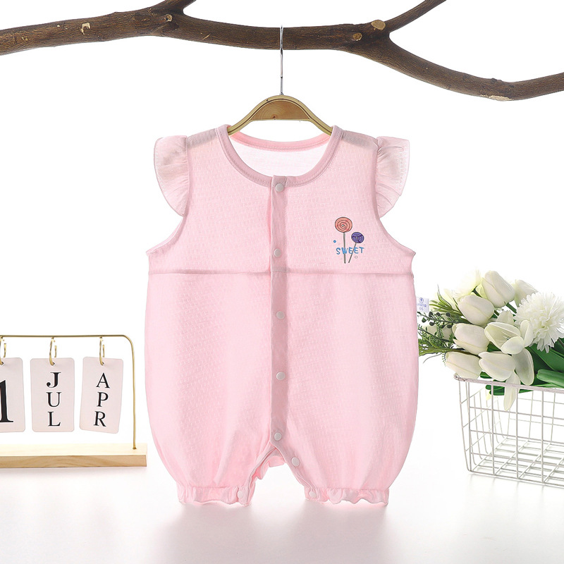 Baby girl pure cotton mesh lace jumpsuit baby girl short-sleeved summer dress cute and super cute internet celebrity style harem suit