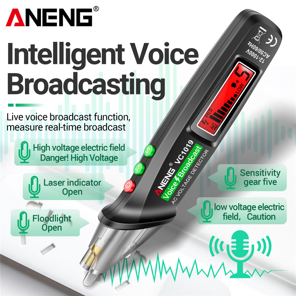 ANENG VC1019 DC AC Test Pen Voice Broadcast Voltage Detector 12-1000V Volt Current Non-Contact Pen Electric Tester Meter Tool. 