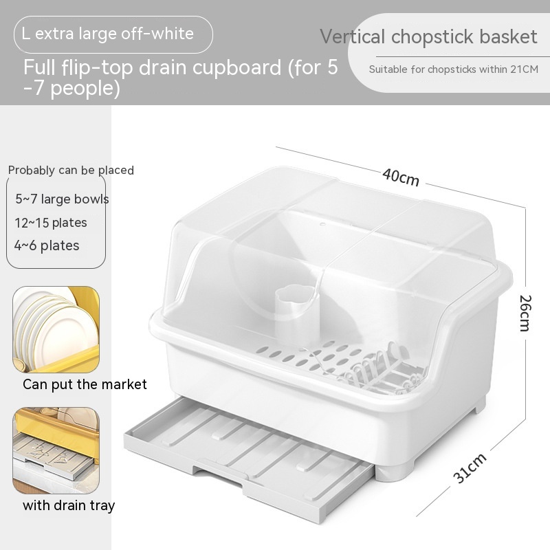 Dish Drainer Rack Dust-proof Plate Drying Rack with Lid drain rack Tableware Storage Box for Chopsticks Kitchen Organizer. 